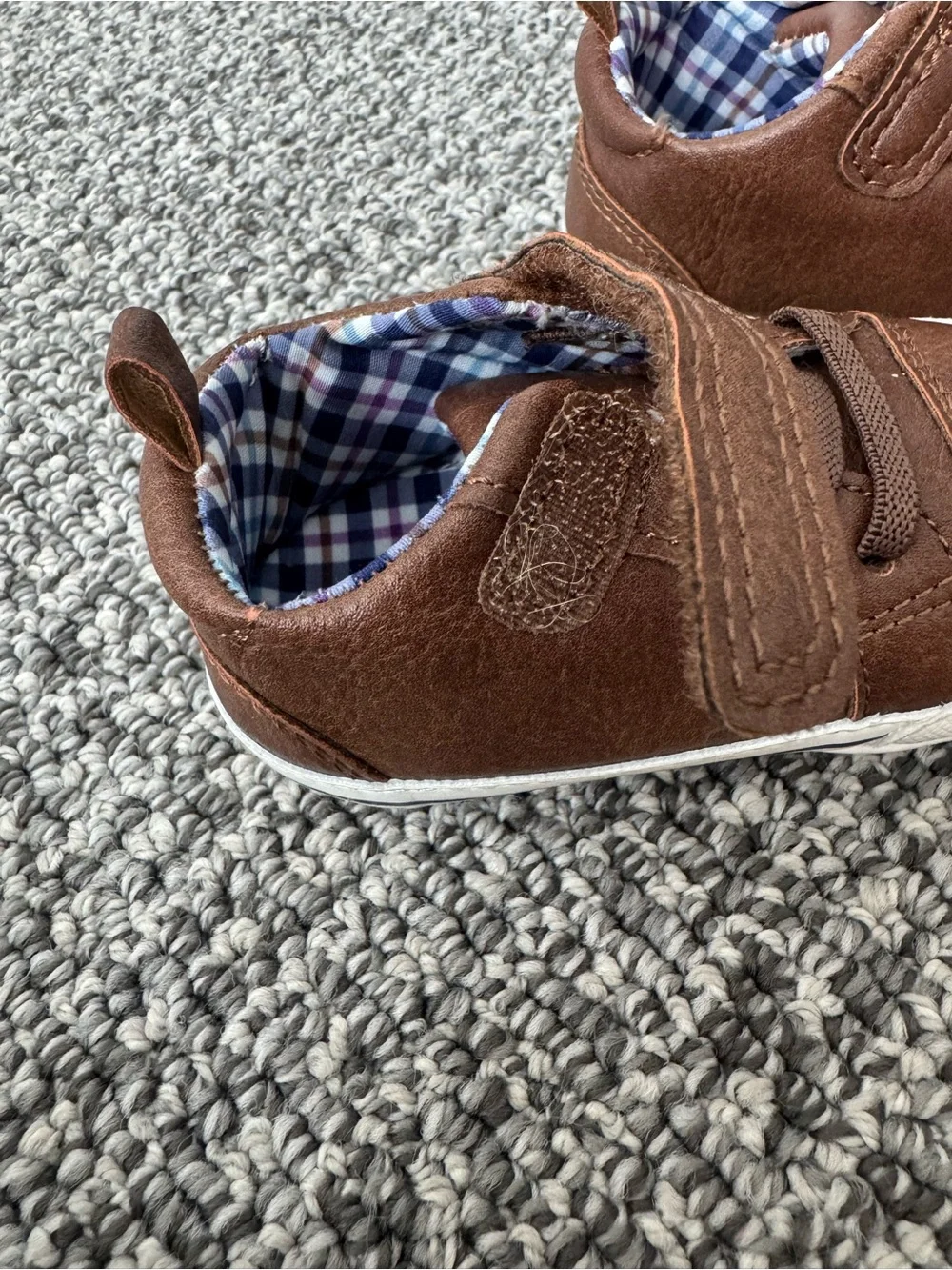 Carter's Brown Faux Leather Toddler Sneakers with Plaid Lining